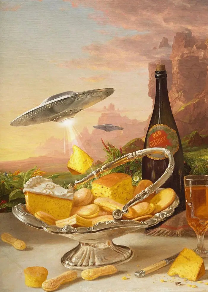 Retro UFO Alien Cow Canvas Poster Disco Ball Cactus Landscape Trippy Wall Art Surreal Aesthetic Home Decor Mural Peaceful Pleasures Health and Wellness 10 20x30cm Unframed