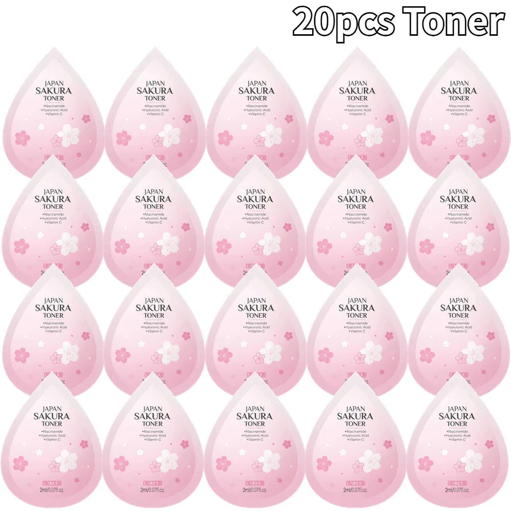 Japan Sakura 4pcs Travel Size Skin Care Kit, Brightening Moisturizing Anti-Oxidation, Portable Complete Facial Care For Women Peaceful Pleasures Health and Wellness 20pcs Toner