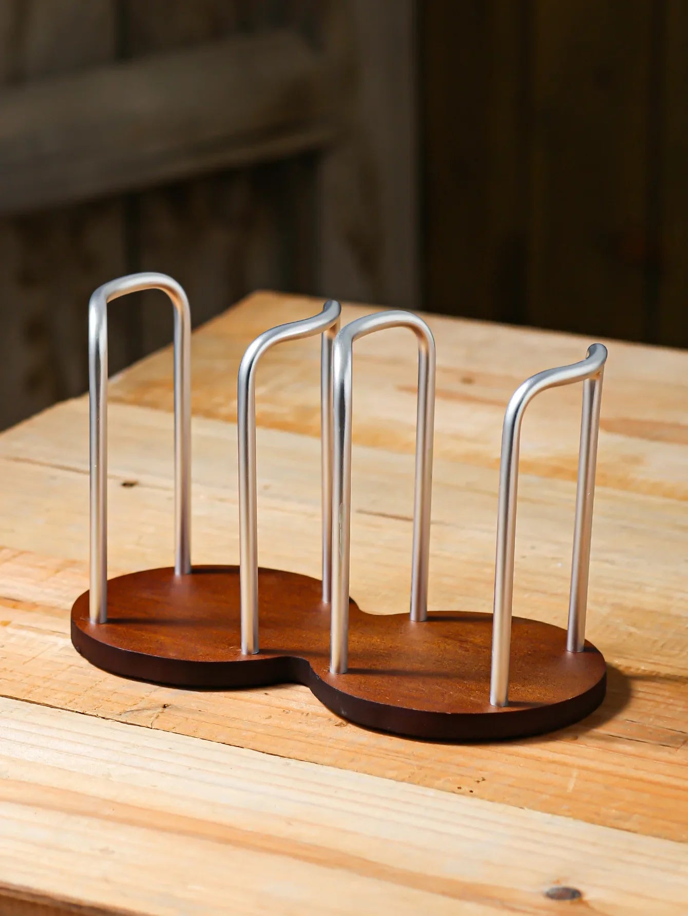 Bamboo & Aluminum Desktop Cup Holder for Coffee & Tea