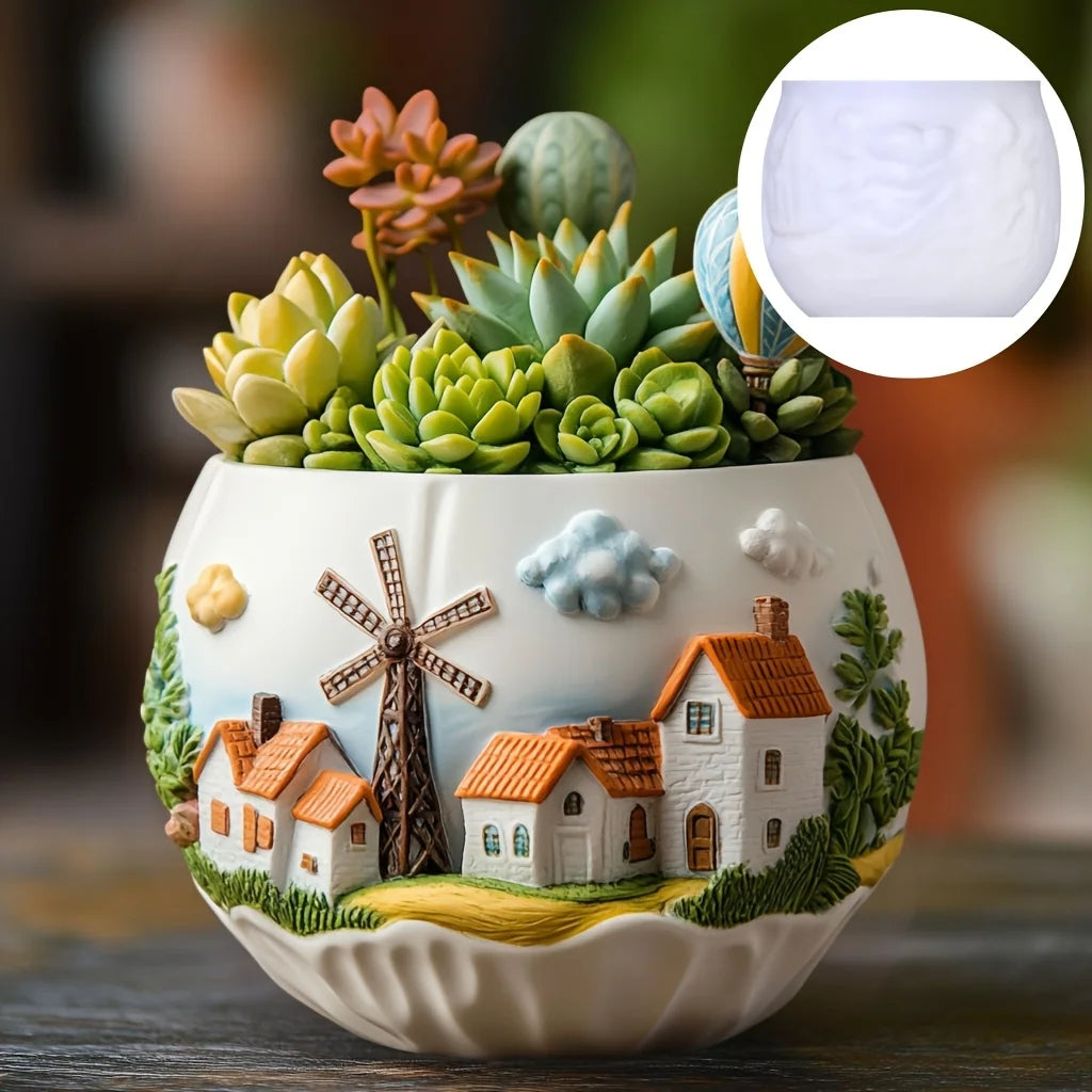 Windmill Town Silicone Mold – Resin Succulent Pot & Storage Box