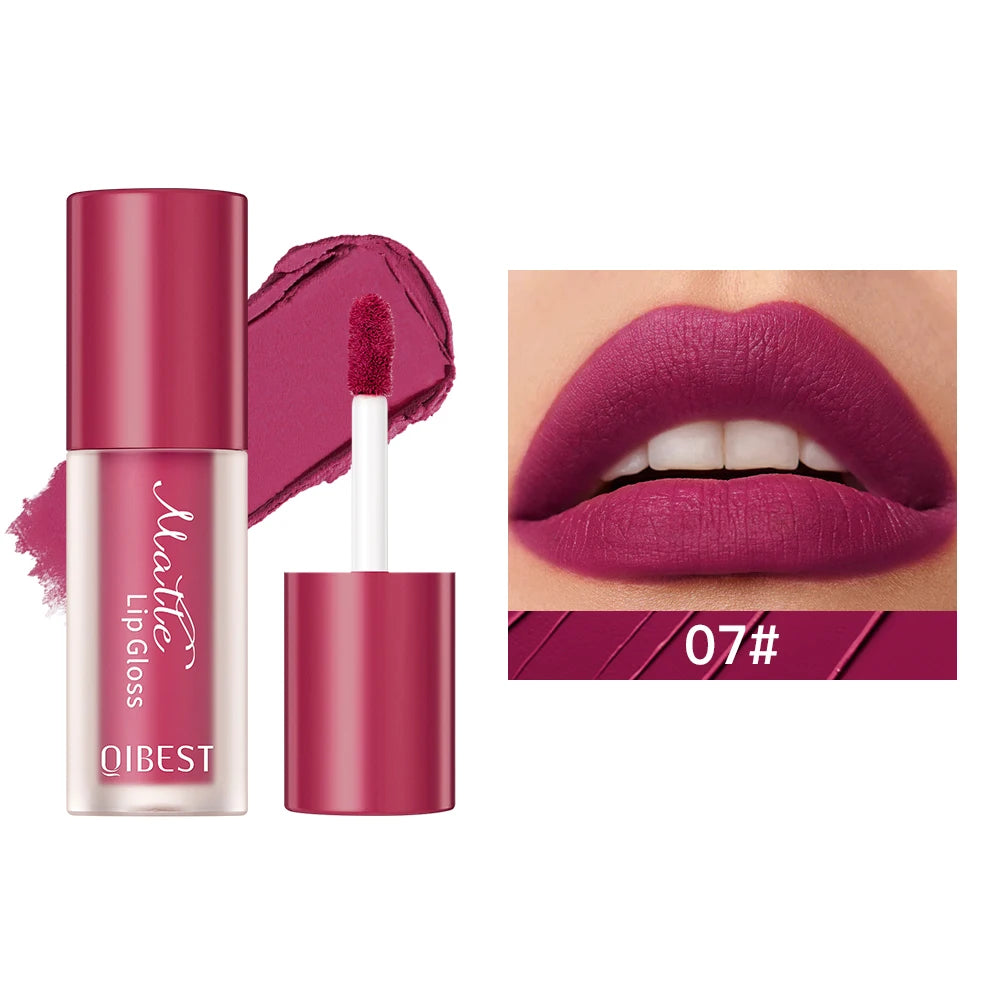 QIBEST Sexy Red Lasting Velvet Matte Lip Gloss Waterproof Nonstick Cup Liquid Lipstick Makeup For Women Beauty Lip Glaze Tint Peaceful Pleasures Health and Wellness 07