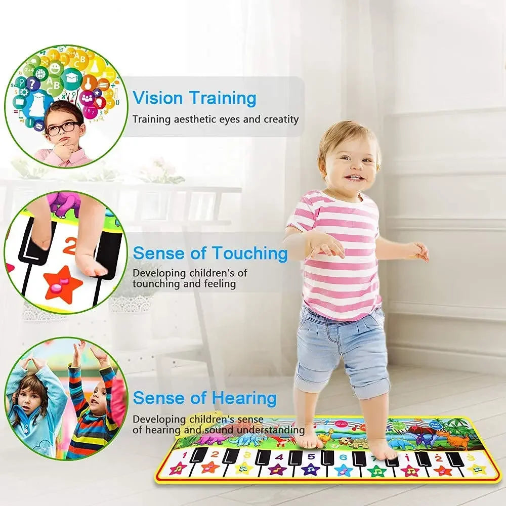 110x36cm Musical Piano Mat Toddle Carpet Toddlers Keyboard 8 Dinosaur