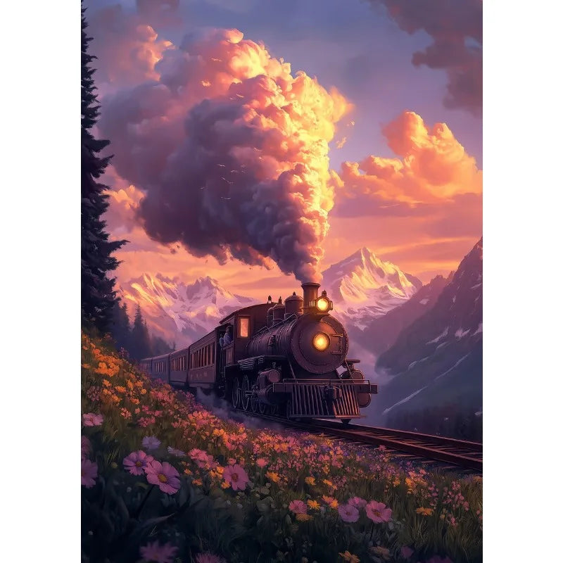 Steam Train Sunset Canvas Poster – Vintage Anime Wall Art Canvas Wall Art Peaceful Pleasures Health and Wellness 17 20x30cm Unframed