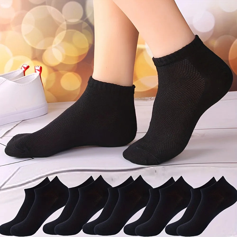 5-Pack Breathable Mesh Ankle Socks | Unisex Low Cut Sports Ankle Socks Peaceful Pleasures Health and Wellness Black-5 Pairs One Size