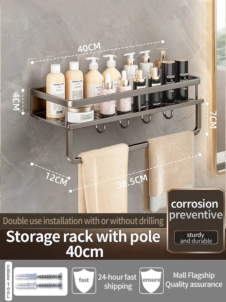 Wall-Mounted Bathroom Shelf & Towel Rack | Metal Storage Organizer