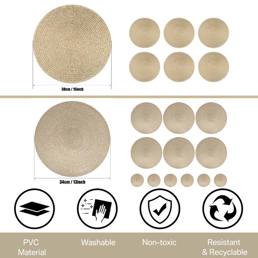 Placemats for Dining Table 6PC Linen Cotton Woven Non-slip Ironing Placemat Teacup Mat Round Plate mat Flower Mat Kitchenware Peaceful Pleasures Health and Wellness