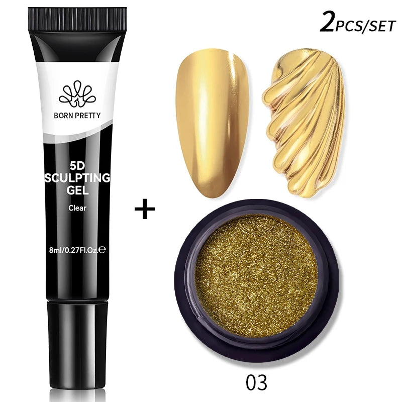 5D Nail Sculpting Gel with Solid Mirror Powder DIY Nail Embossing Gel for Painting Carving Nails 8ml Peaceful Pleasures Health and Wellness 2 Pcs 03