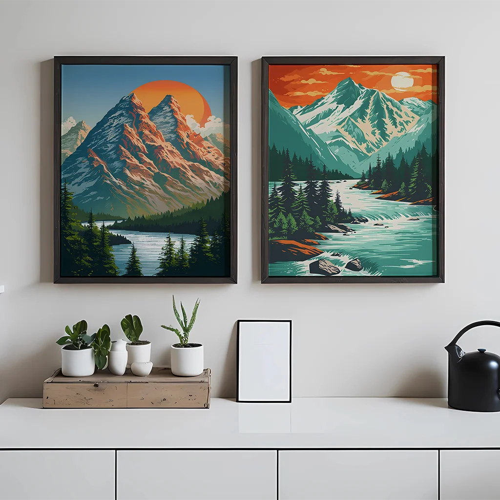 Mountain Landscape Canvas Wall Art | Modern Poster Print Canvas Wall Art Peaceful Pleasures Health and Wellness