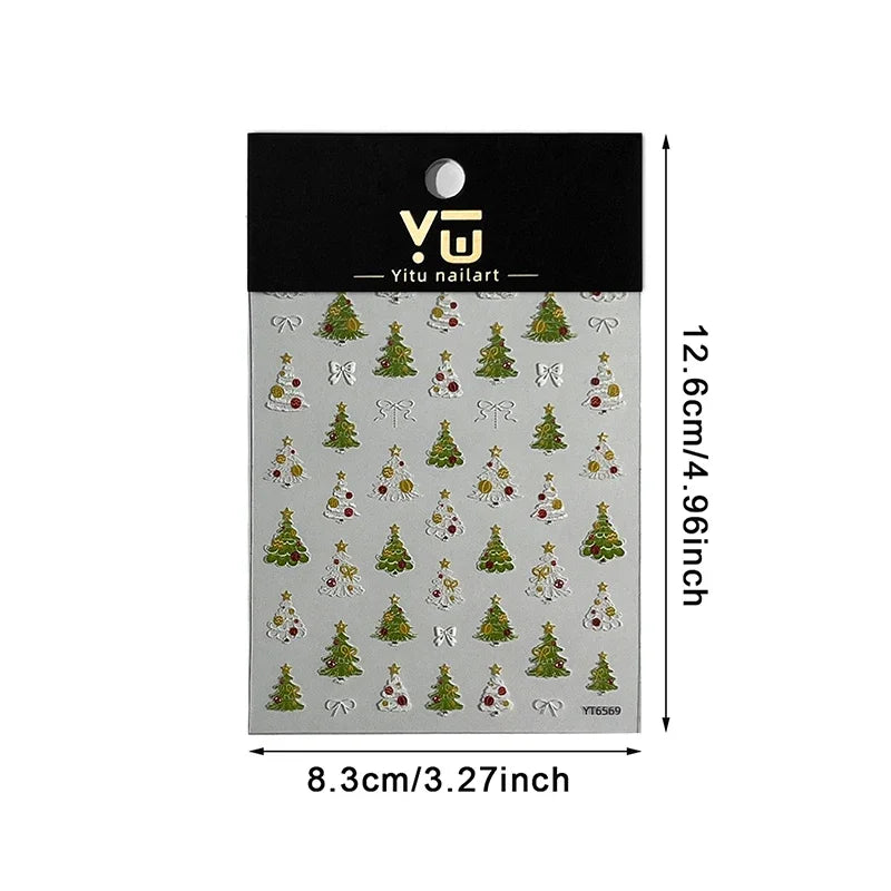 Christmas Tree Nail Stickers Embossed Self-Adhesive Nail Art Decals for Manicure Festive Charm Nail Ornaments for Party Peaceful Pleasures Health and Wellness