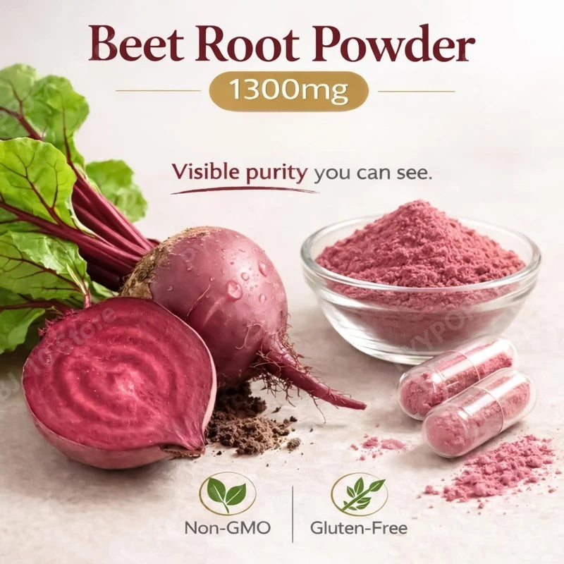Organic Beet Root Capsules 1300mg | Vegan Supplement 60ct