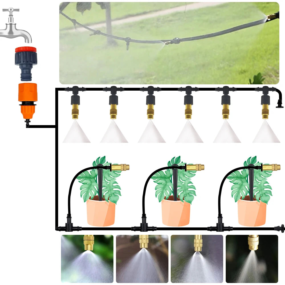 5M-30M Garden Brass Misting Cooling System Irrigation Watering 1/4'' Atomizer Nozzles 4/7mm Hose for Outdoor Greenhouse Pot Peaceful Pleasures Health and Wellness