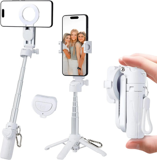 Magnetic Tripod for Phone Magsafe Stand＆Clip Portable Pocket Size Selfie Stick for Android/iPhone Wireless Remote Control Peaceful Pleasures Health and Wellness Light