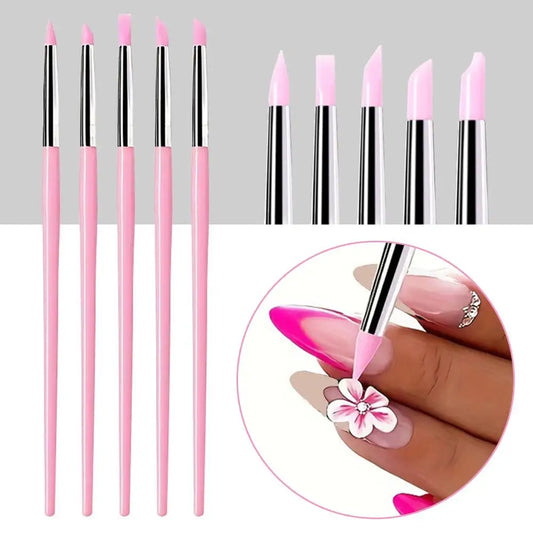 5Pcs/Set Silicone Nail Art Pen Brush UV Gel Polish Tip 3D Image DIY Dotting Polish Brushes Sculpture Pen DIY Manicure Tool Peaceful Pleasures Health and Wellness