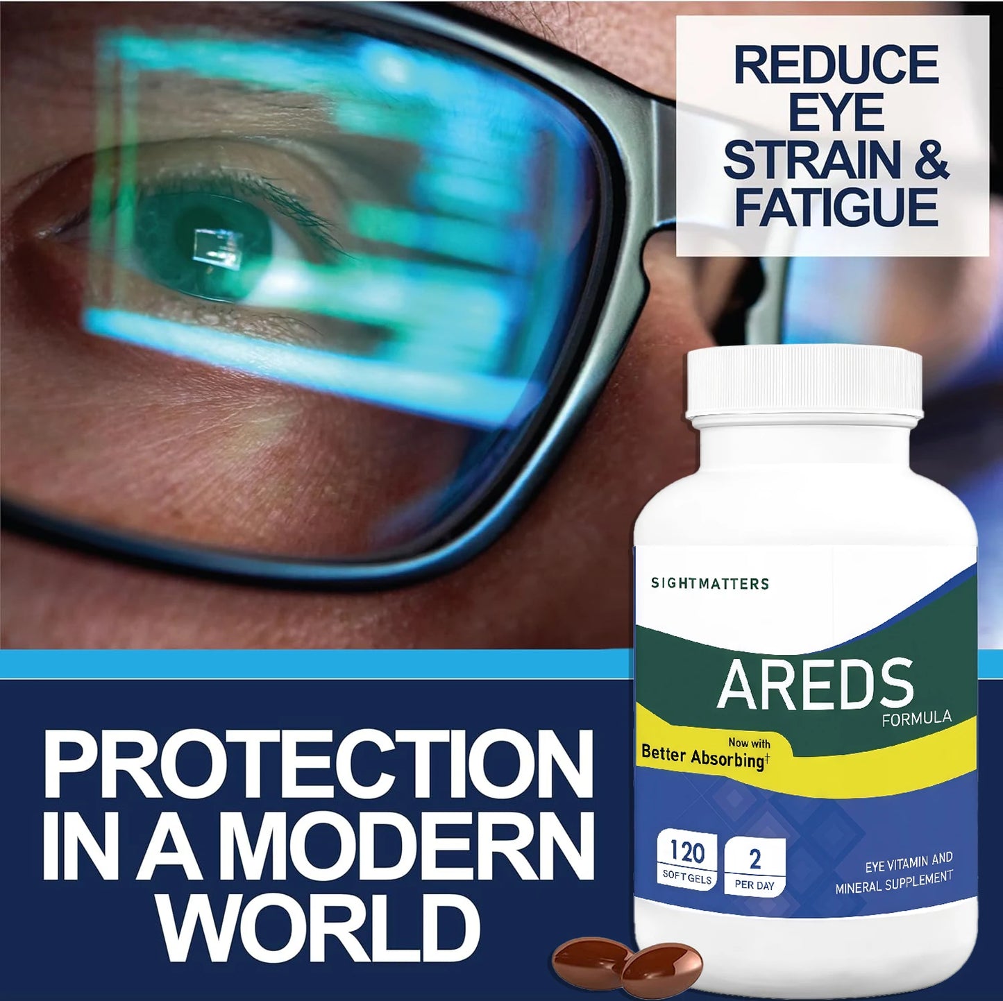 AREDS 2 Eye Vitamins – Lutein, Zeaxanthin, Vitamin C, E, Zinc & Copper – 120 Mini Softgels