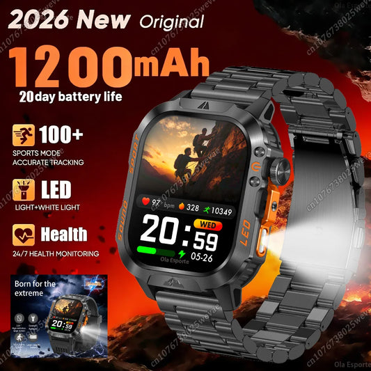 Ola Esporte Military Smartwatch | 1200mAh, Flashlight, IP68 Military Smartwatch Peaceful Pleasures Health and Wellness