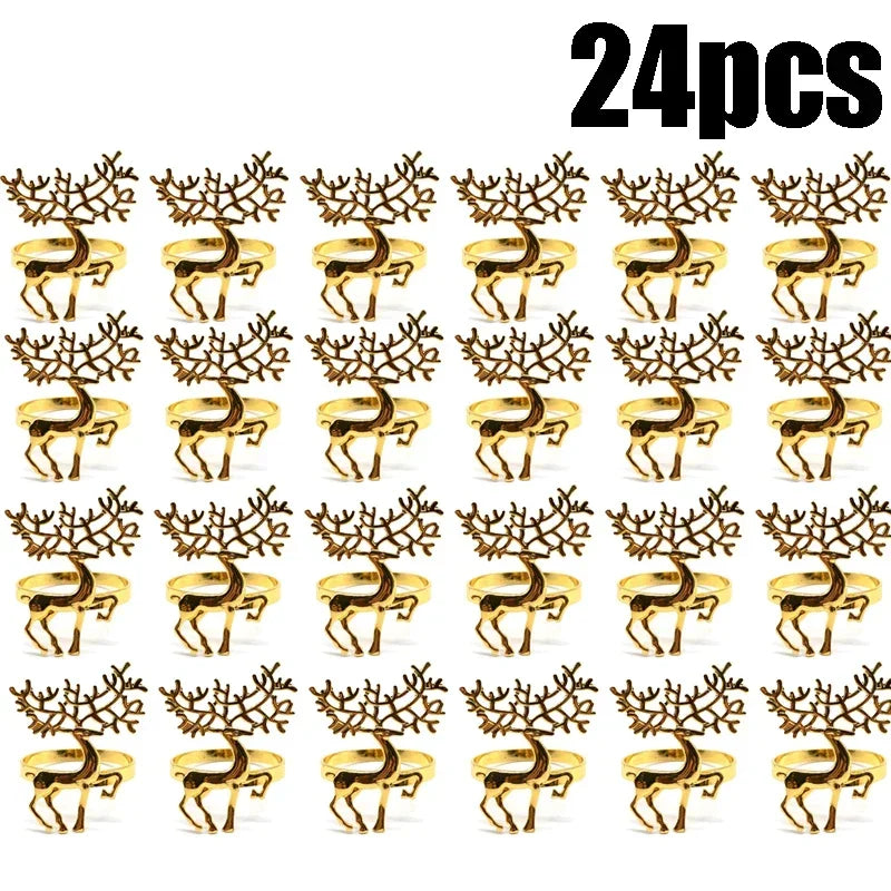 Gold Elk Christmas Napkin Rings Set 6/12/24 | Holiday Table Decor