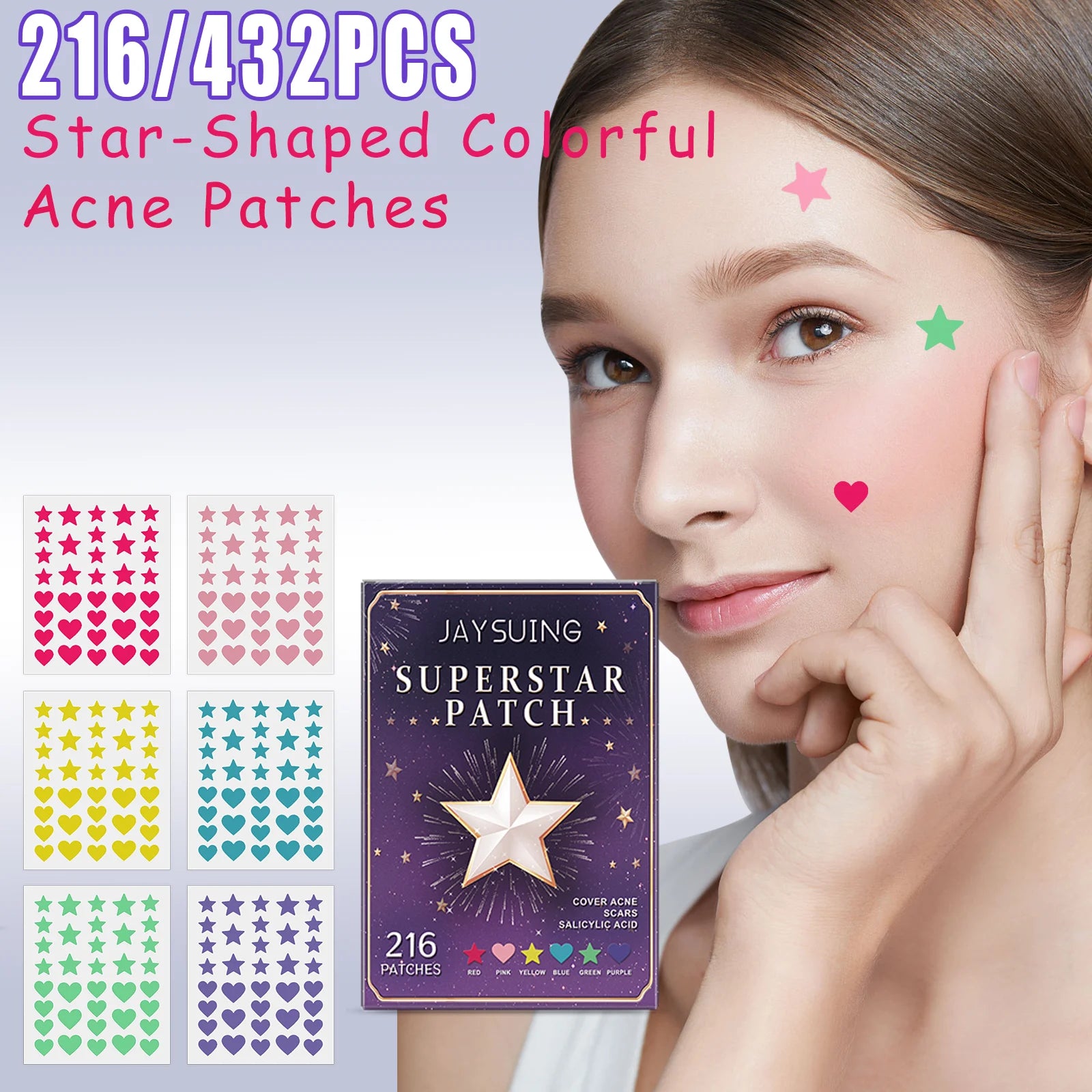 216PCS Starry Multicolor Pimple Patches Facial Cleansing Concealing Acne Blackhead Removal Skincare Hydrocolloid Pimple Patches Peaceful Pleasures Health and Wellness