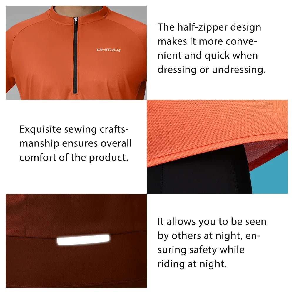 PHMAX Men's Cycling Jersey – Breathable, Quick-Dry & Reflective