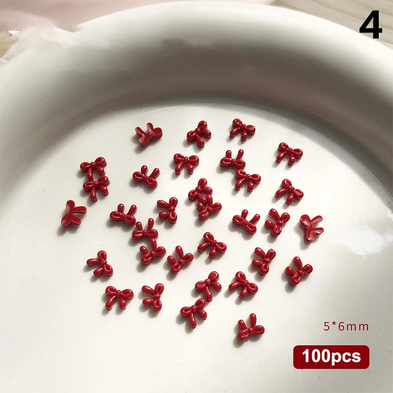 100PCS 3D Nail Art Red Bow Charms Supplies Kawaii Accessories Resin For Nails Decorastion Product Manicure Decor Materials Tool Peaceful Pleasures Health and Wellness 4