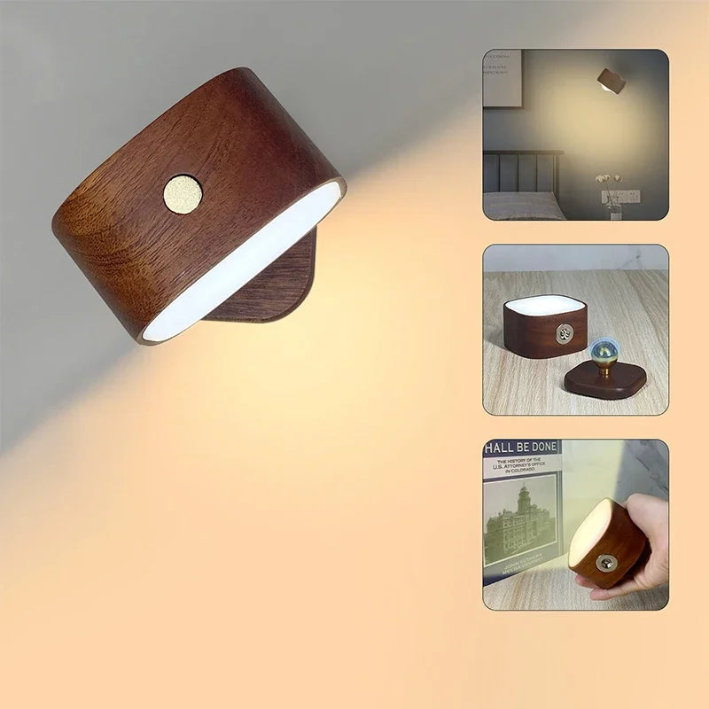 RTONTR Magnetic Wireless Charging Wood Wall Lamp | Touch Night Light