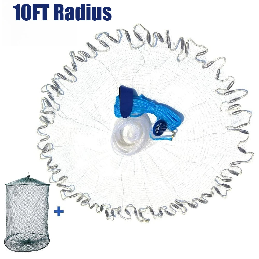 Saltwater Fishing Cast Net with Zinc Sinkers | 3–10 FT Radius