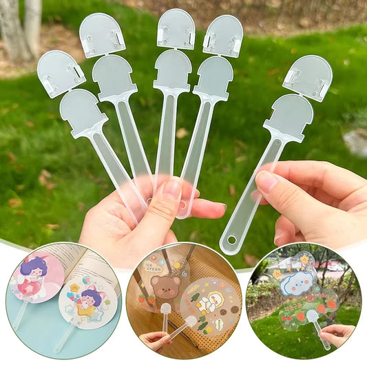 Transparent Handle Hand Fan DIY Christmas Craft Supplies Child Peaceful Pleasures Health and Wellness