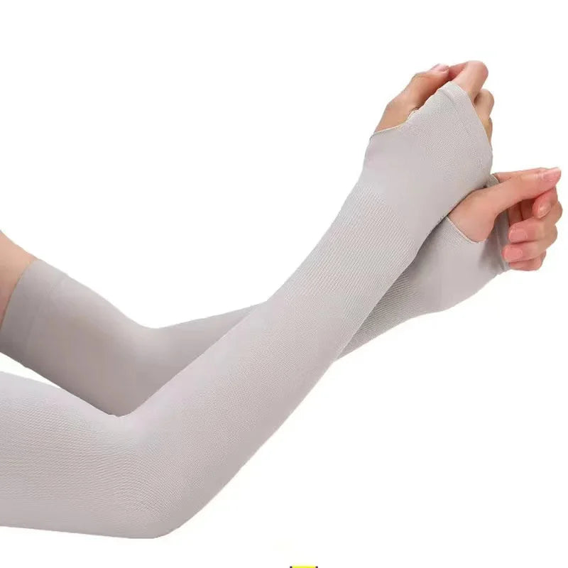 1Pair UV Protection Arm Sleeves for Men Women Summer Driving Sunscreen Ice Silk Cover Hand Protector Half Finger Long Gloves Peaceful Pleasures Health and Wellness Grey-Finger-38cm One Size