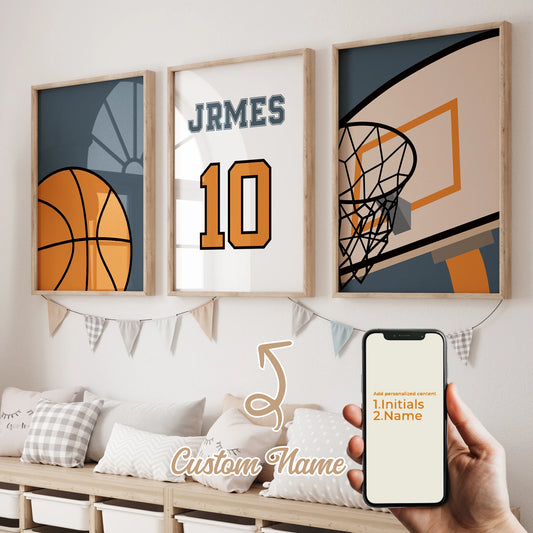 Personalized Basketball Canvas Wall Art | 3-Piece Sports Decor Personalized Canvas Art Peaceful Pleasures Health and Wellness GA-N038-3pcs 60x80cm Unframed