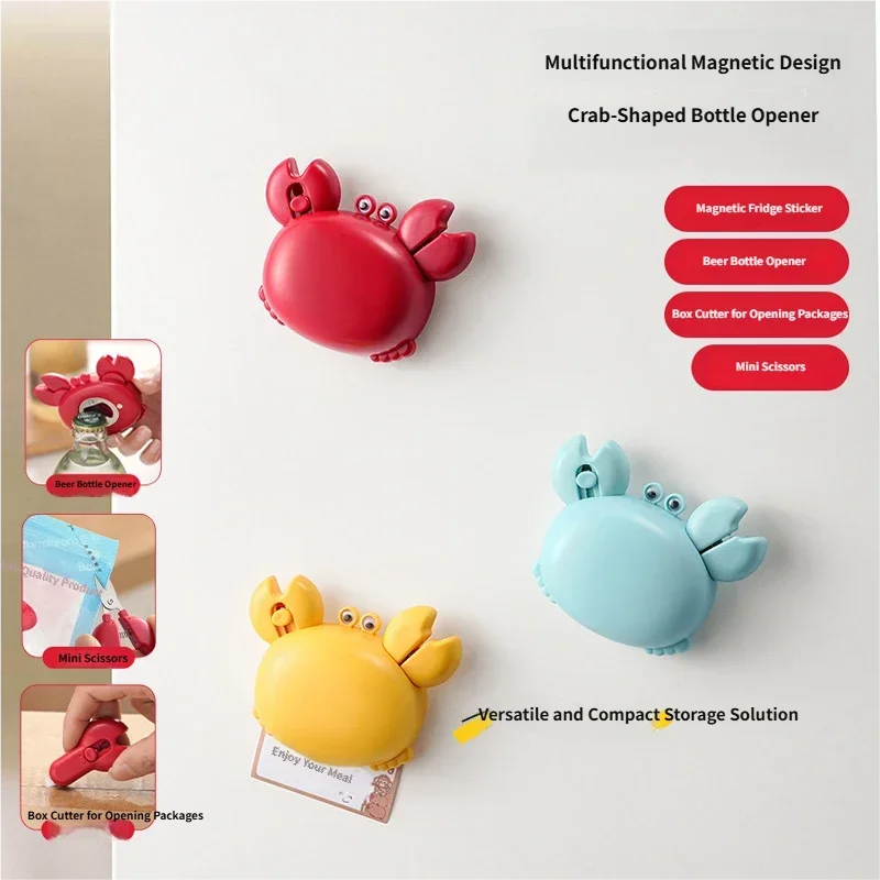 Crab Magnetic Bottle Opener 4-in-1 Kitchen Tool Set Beer Opener, Mini Scissors, Box Cutter, Fridge Magnet, Cute Cartoon Gadget Peaceful Pleasures Health and Wellness