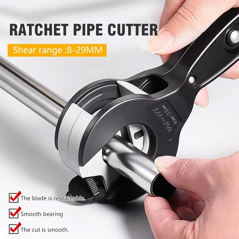 Ratcheting Tubing Cutter 8-29mm Universal Pipe Cutter Stainless Steel Copper Aluminium Ratchet Scissors Hose Cutting Hand Tools Peaceful Pleasures Health and Wellness