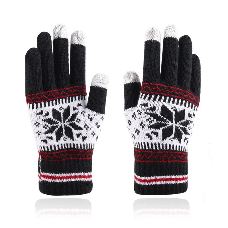 Winter Knitted Touchscreen Gloves – Snowflake Embroidery