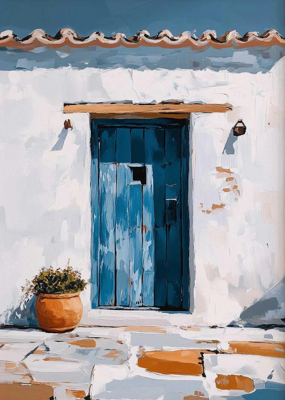 Santorini Mediterranean Coastal Canvas Wall Art Print | Unframed