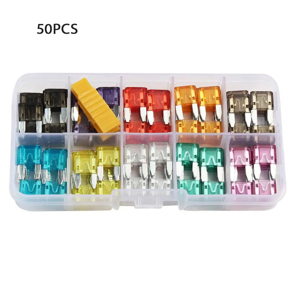 Car Fuse Blade Set Zinc Aluminum Automotive Fuse Assortment Mini Small Medium Size Fuse Box Kit for Vehicle Peaceful Pleasures Health and Wellness 50pcs