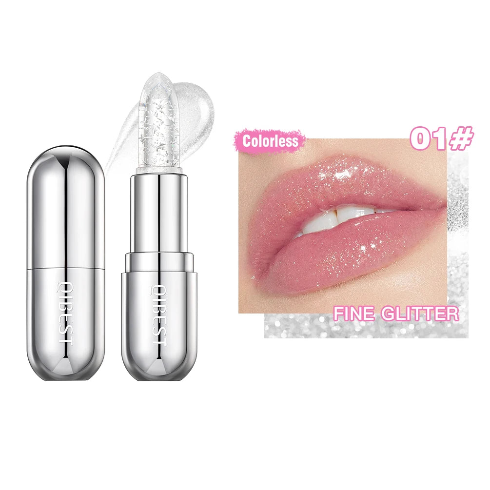 QIBEST Glitter Pearlescent Diamond Lipstick Transparent Color Change Lipstick Moisturize Lip Balm Lip Care Sexy Lip Tint Makeup Peaceful Pleasures Health and Wellness 01 colourless