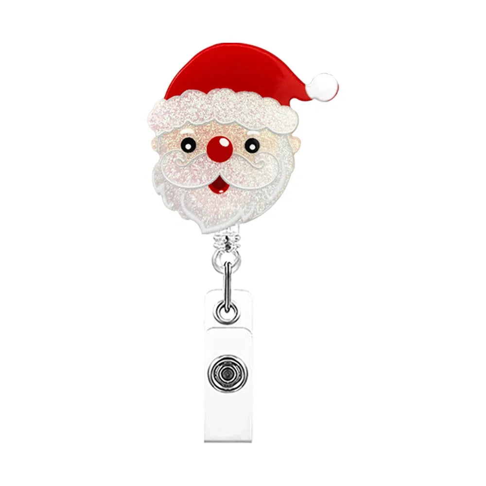 Acrylic Christmas Badge Reel Santa Claus Snowman Elk Retractable Badge Holder Gingerbread Xmas Decoration ID Card Holder Peaceful Pleasures Health and Wellness Style 6