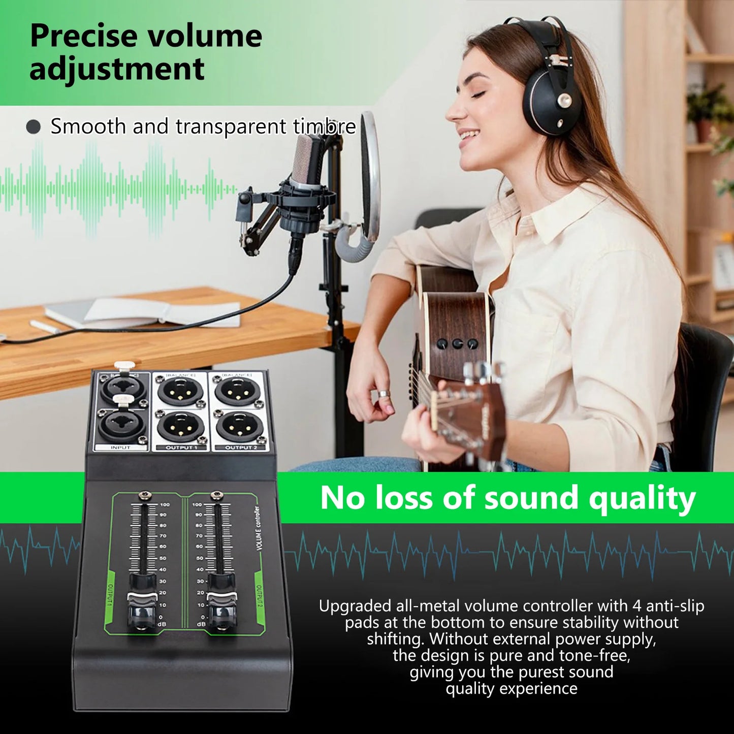 Metal Precise Sound Adjuster Plug Play Stereo XLR Input Output
