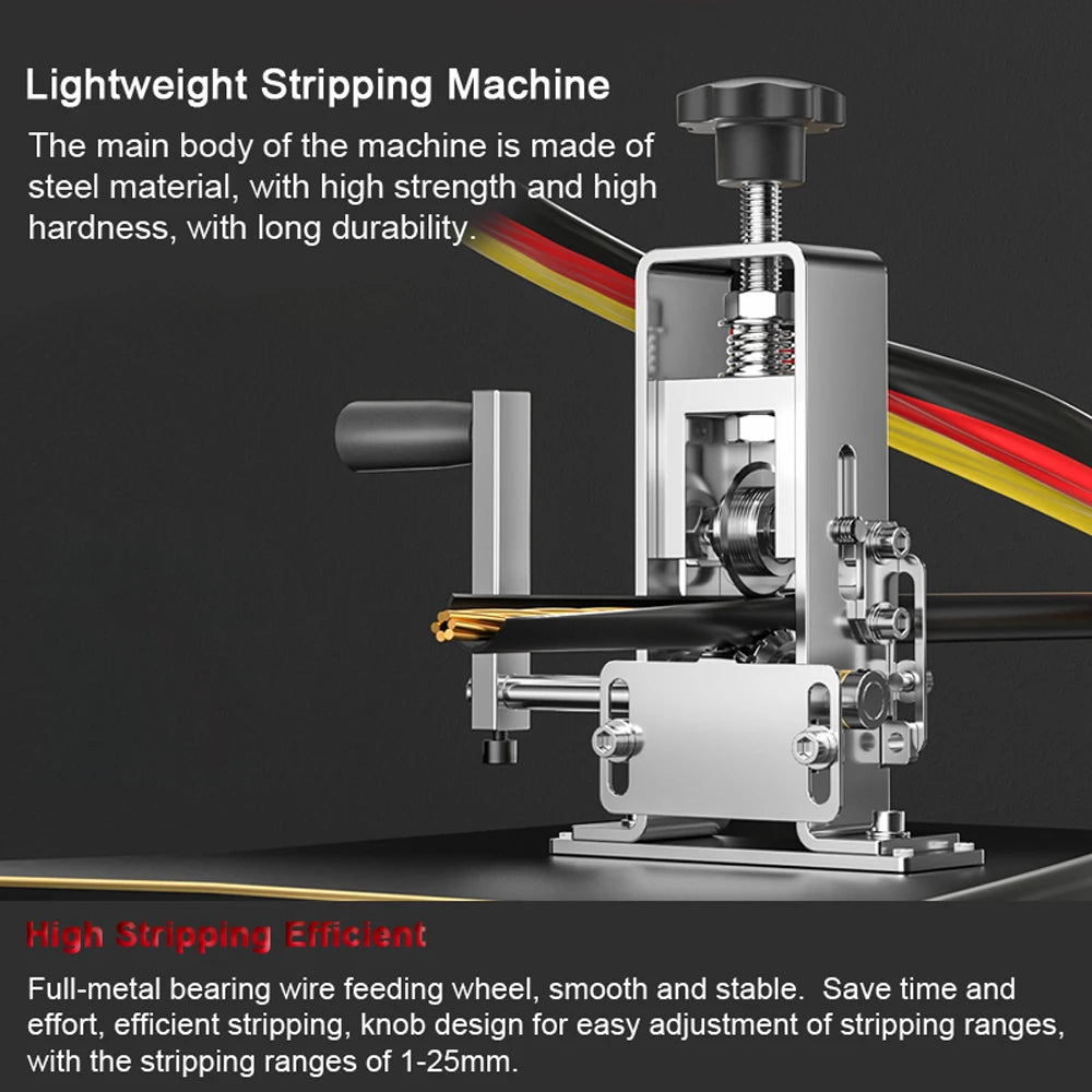Portable Wire Stripper Manual Wire Stripping Tool 1-25mm Cable Electric Peeling Machine with Hand Crank Hand Electric Drill Peaceful Pleasures Health and Wellness 1-25mmAluminum Alloy