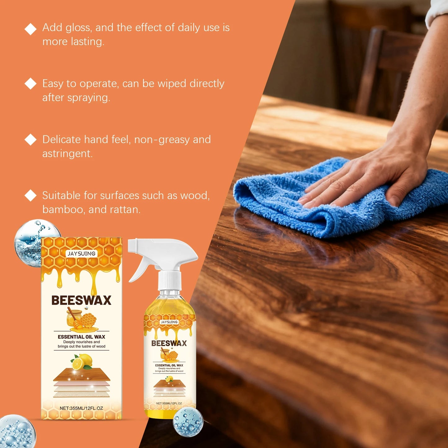 Beeswax Furniture Spray 355ml – Clean, Polish & Restore Wood Furniture Polish Spray Peaceful Pleasures Health and Wellness