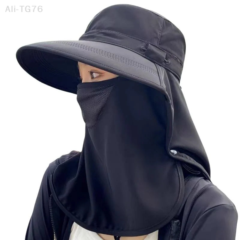Women's Wide Brim UV Sun Hat | Face Cover & Neck Flap