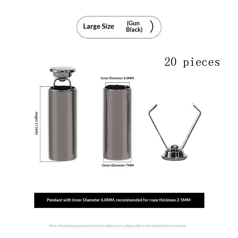 Metal Rope Ends Stopper Button Cord End Lock Cap Hanging Bell Buckle DIY Bag Shoes Garment Lanyard Accessories Peaceful Pleasures Health and Wellness Gun Black 20pcs