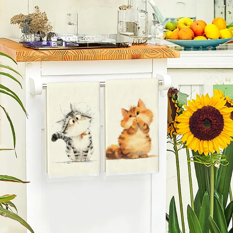 Cute Cat Kitchen Towels Set of 2 | Soft & Absorbent Tea Towels