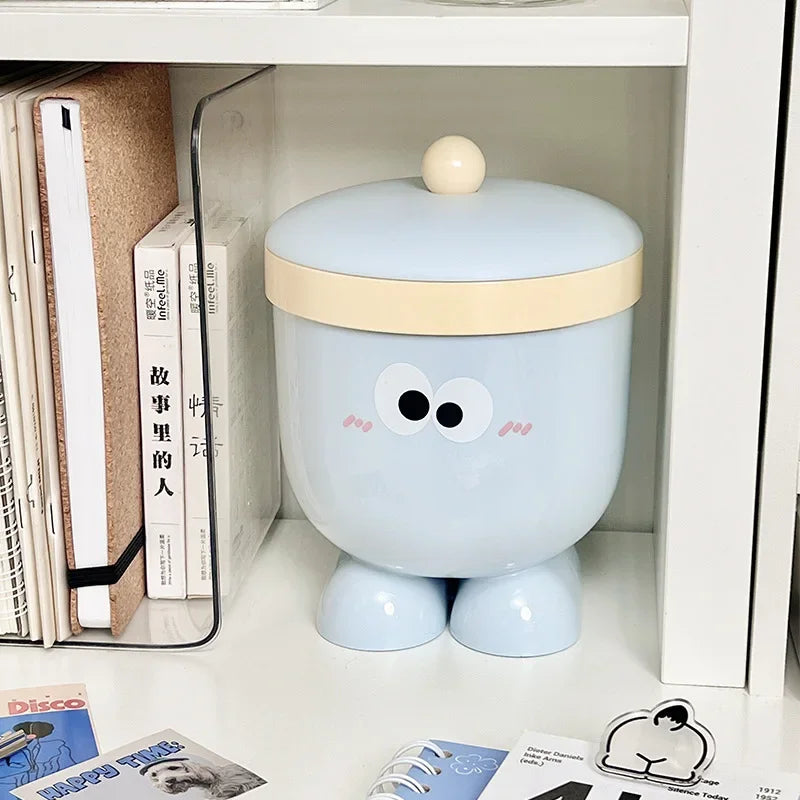 Mini Trash Can Desktop Cute Home Countertop Coffee Table Plastic Trash Can Bedside Bedroom with Cover Office Desk Wastebasket Peaceful Pleasures Health and Wellness