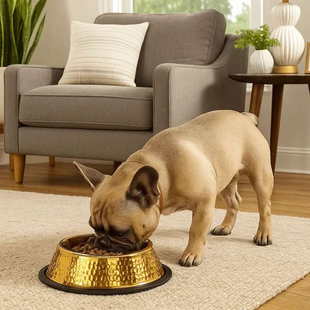 Gold Stainless Steel Pet Bowl | Anti-Slip Dog & Cat Feeder