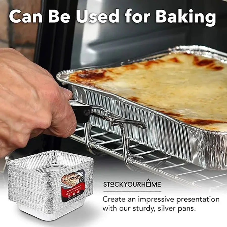 50pcs disposable aluminium foil, various sizes, tin pans are perfect for cooking, heating, storing and preparing food. Peaceful Pleasures Health and Wellness