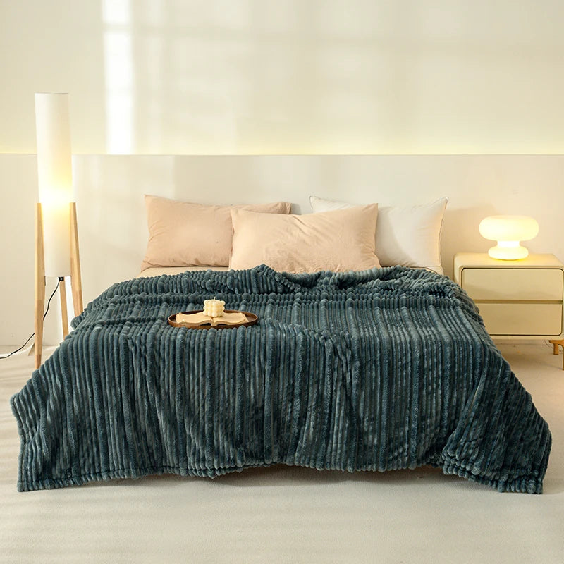 Ribbed Flannel Fleece Throw Blanket – Super Soft All Season