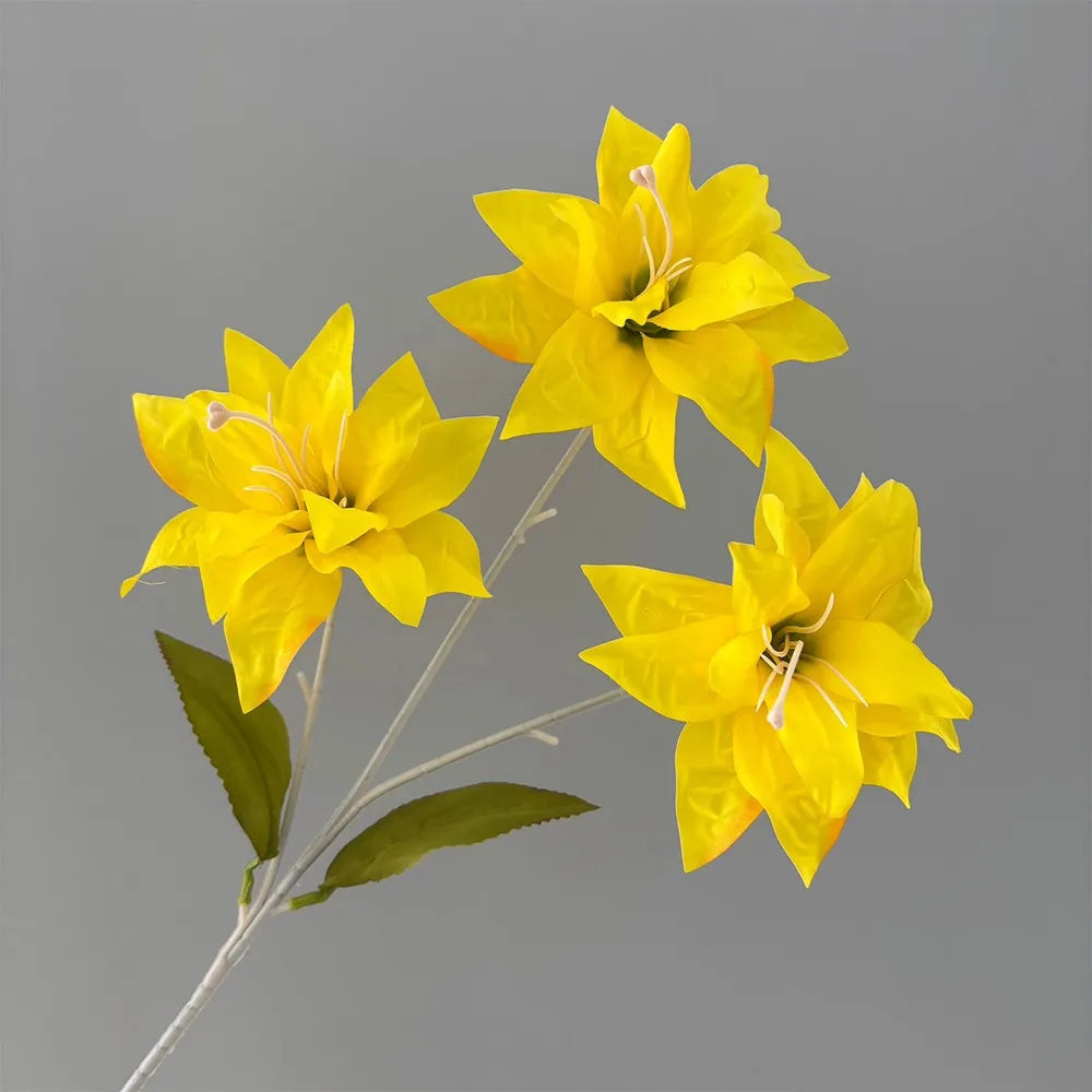 3-Head Artificial Lily Flower Branch | Realistic Silk Touch 65cm