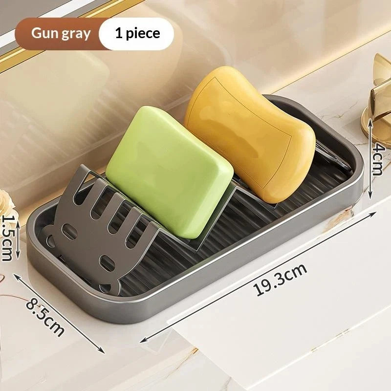 New Bathroom Countertop Soap Holder Soap Storage Draining Rack & Kitchen Sponge Storage Rack Durable Easy To Clean Organizer Peaceful Pleasures Health and Wellness 4 Gray