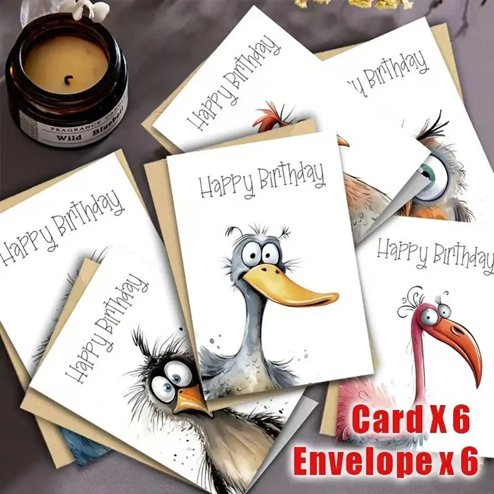 Funny Watercolor Bird Expression Handwritten Greeting Card Birthday