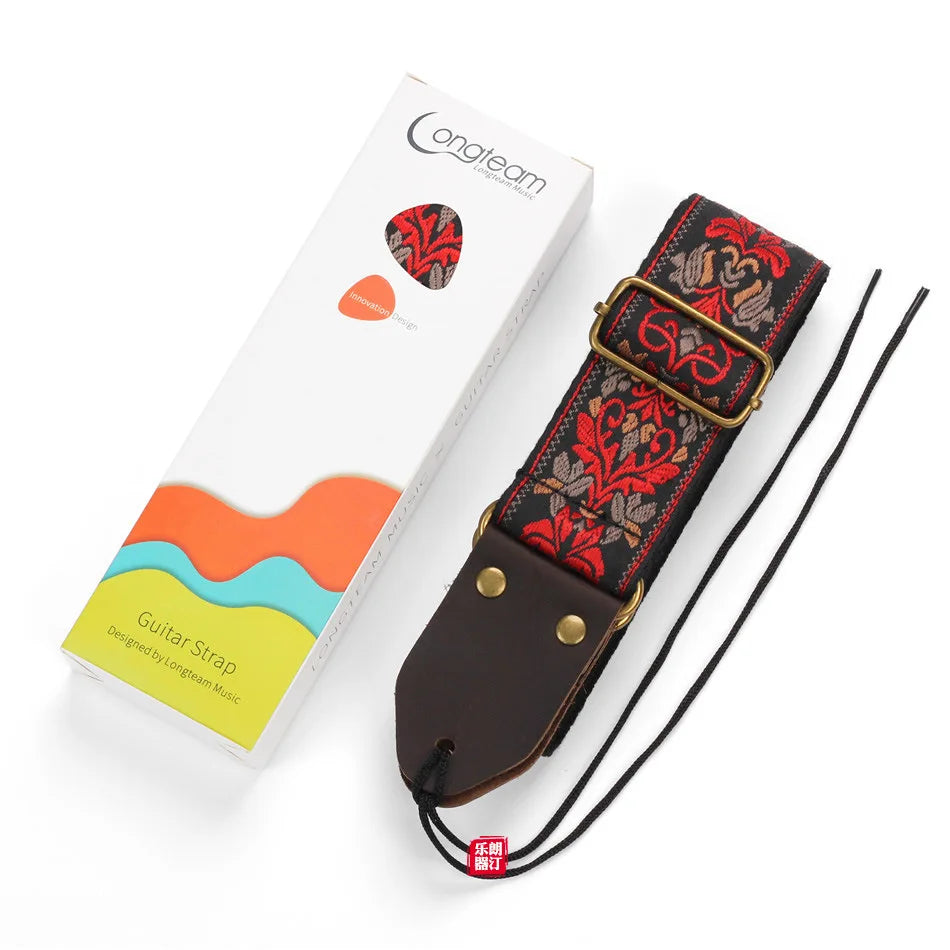Embroidered Guitar Strap Soft Vintage Flowers Adjustable Creative