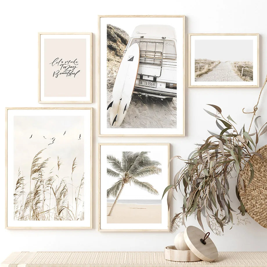 Summer Beach Canvas Wall Art | Surf Landscape Beige Poster Canvas Wall Art Peaceful Pleasures Health and Wellness
